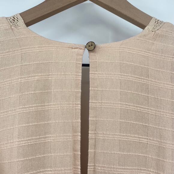 Free People Slow Pace Romantic Dress Tie V Neck Puff Sleeve Midi Peach Womens XS - Picture 10 of 13